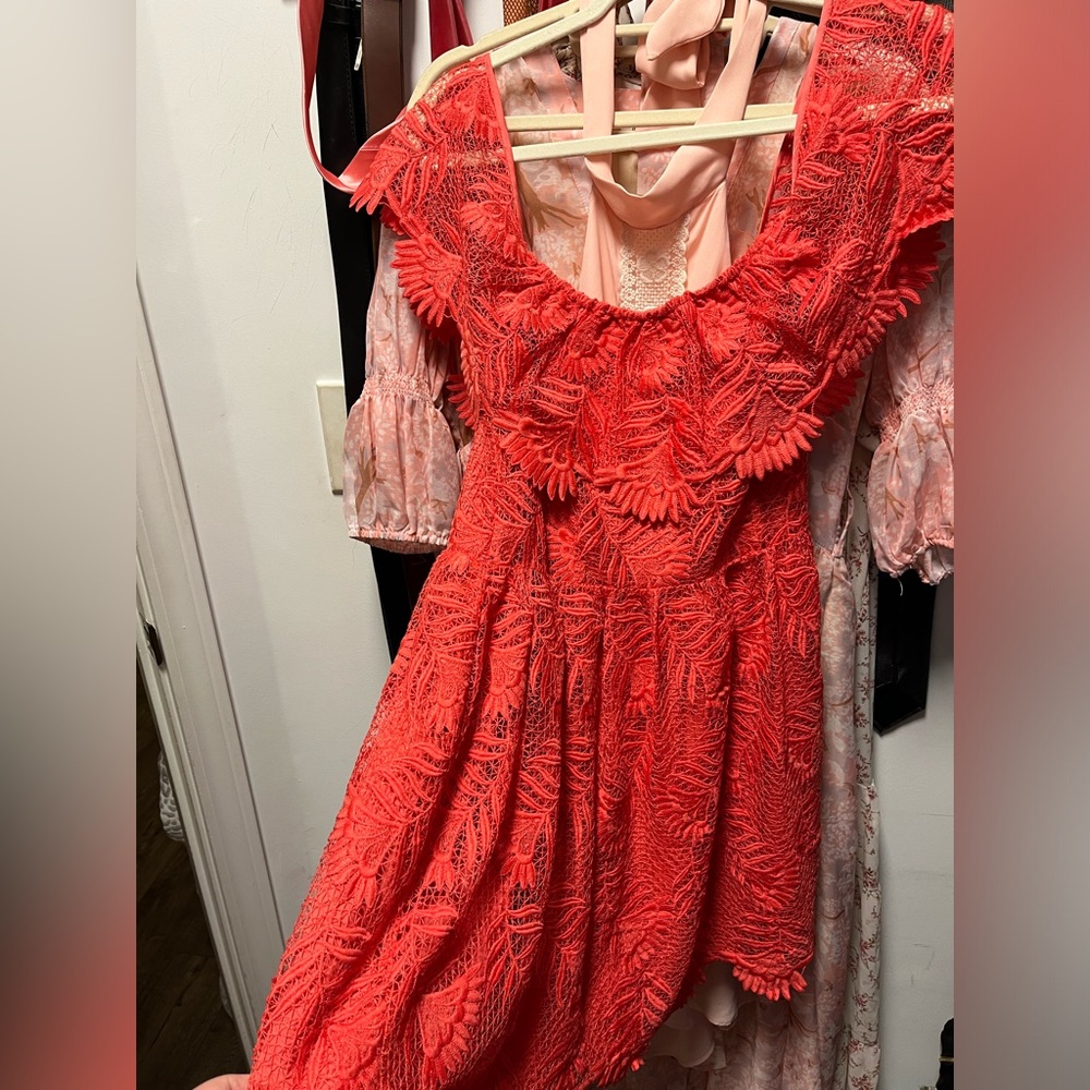 Lovers+ Friends medium coral mini lace dress